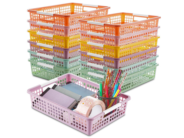 12 Pack Plastic Turn in Paper Trays for Classroom Storage Bin Basket Organizers for School Teacher Supplies Classroom Office Home Organization and...