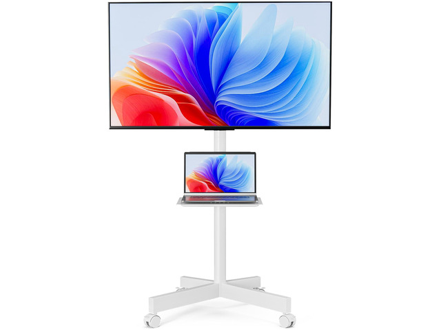 Mobile TV Stand for 23-65 Inch LCD LED Flat/Curved Panel Screen TVs Height Adjustable Rolling TV Stand with Tilt Mount and Shelf, Portable Stand...
