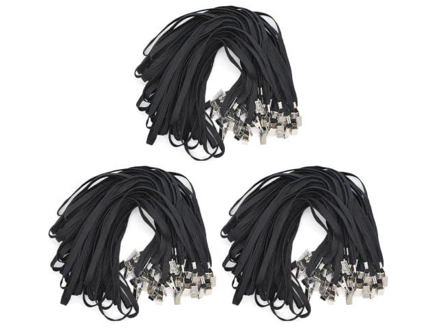 Black Lanyards 300 Pack Bulk Badge Lanyards with Clip Neck Flat Lanyard with Badge Lanyard Bulldog Clip