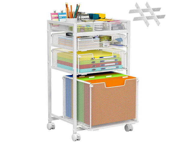 Rolling File Cart with 3 Storage Drawers, Under Desk Organizer with DIY Divider, Moblie Filing Cabinet on Wheels, Fits A4/Letter Size, Metal...