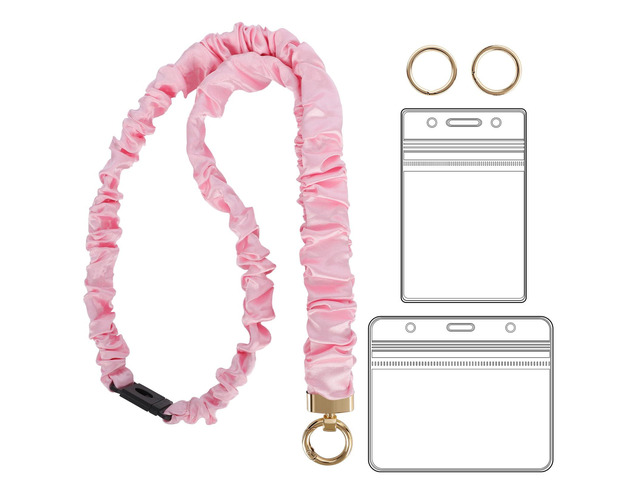 Breakaway Scrunchie Lanyard with Id Holder, Pink Stretchy Teacher Lanyard for Id Badges Keys