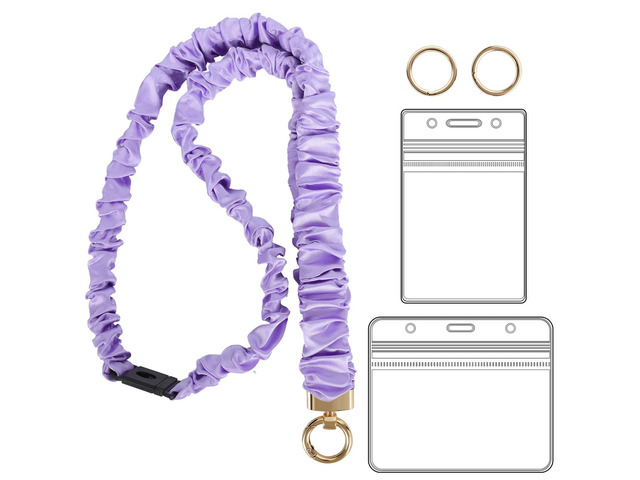 Breakaway Scrunchie Lanyard with Id Holder, Lavender Stretchy Teacher Lanyard for Id Badges Keys