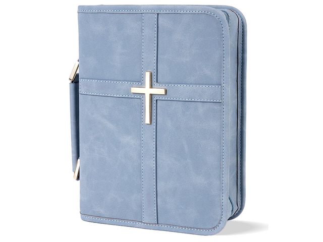 Vegan Leather Bible Cover Case, Bible Bag with Phone Pocket, Bible Case for Women, Christian Gift Box Packaging (Light Blue)