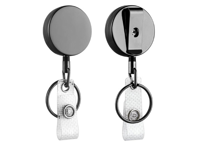 2 Pack Retractable Keychain - Metal Badge Reel - Glossy Black ID Badge Holder Reel with Metal Casing with 27.5'UHMWPE Fiber Pull Cord for...