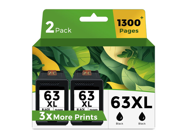 63XL Black Ink Cartridges Replacement for HP 63 HP63 XL HP63XL BK 2-Pack for 3830 4650 4652 4655 5200 5252 5255 5258 4520 4512 1112 2132 3630 3632...