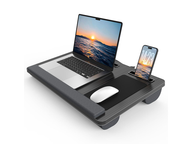 Lap Desk with Cushion, Large Laptop Besk Bed, Up to 17' Laptop Tray for Bed with Wrist Rest, 2 Self-Adhesive Mouse Pads, Portable Handle, Tablet...