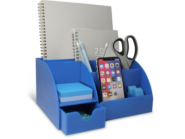 Blue Desk Organizer, 9 Compartments, Office Supplies and Desk Accessories Organizer, Pen Holder Decor Desktop (Blue)