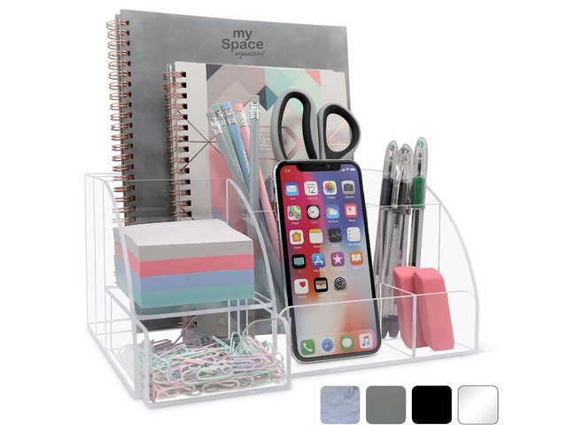 Clear Acrylic Desk Oganizer, 9 Compartments, Office Supplies and Desk Accessories Organizer, Home Decor Desktop Organizer (Clear)