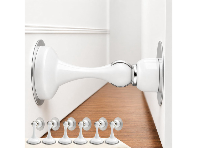 6 Pack Magnetic Door Stop No Drilling Door Stop with 3D Adhesive Tapes Keep Door Open Door Stainless Steel Screws for Stronger Mount (White)