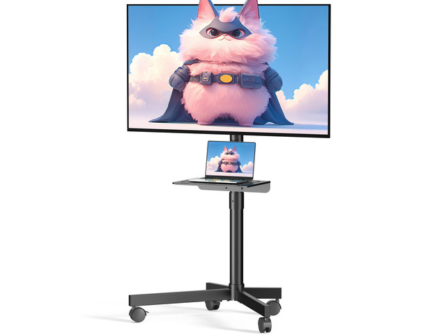 Rolling TV Stand for 23-60 Inch LCD LED Flat/Curved TVs/Screens 2 Height Adjustable Mobile TV Floor Stand with Shelf / Wheels up to 88Lbs, Portable...