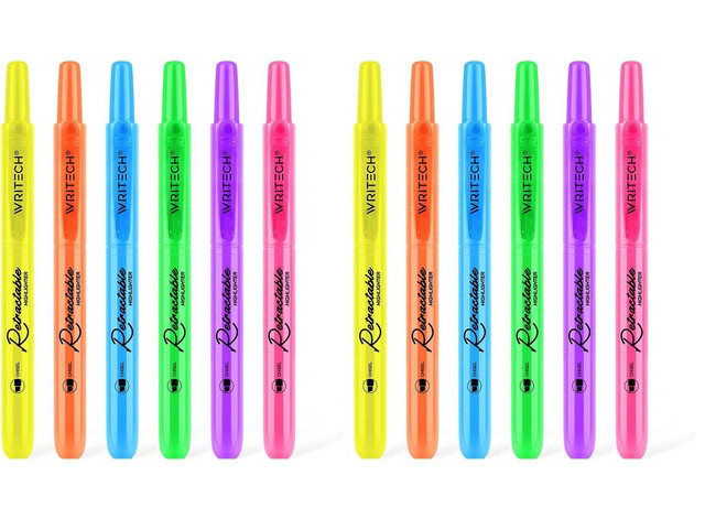 Retractable Highlighters Assorted Colors: Chisel Tip Click Aesthetic Highlighter Marker Pens Pack Multi Colored Ink No Bleed Smear for Highlighting...