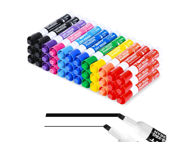 Dry-Erase Markers - 36 Counts, Chisel Tip Whiteboard Markers for Office/School Supplies, Low Odor (Multicolor - 9 Colors)