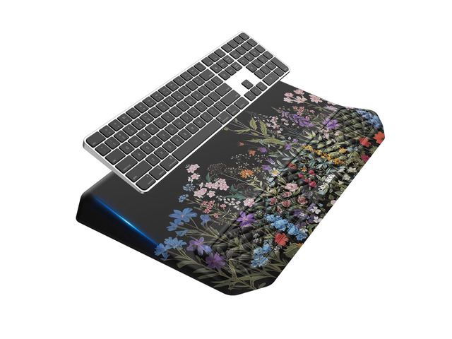 2-in-1 Ergonomic Keyboard Stand with Wrist Rest, Flower Comfy Keyboard Riser Holder with Massage Design, Non-Slip Base, Pain Relief for Typing