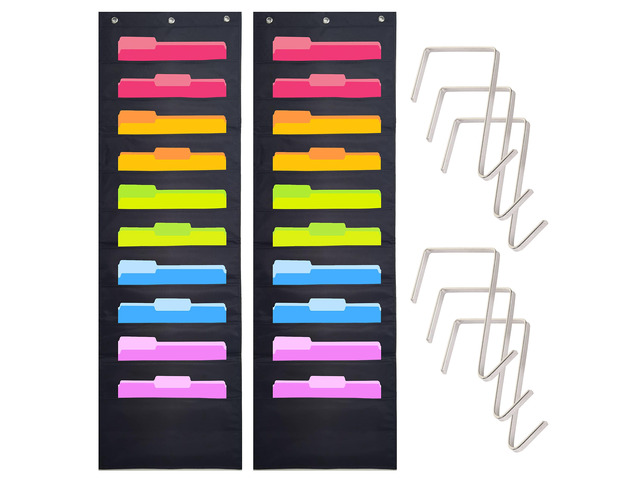 Heavy Duty Storage Pocket Chart for Classroom, 10 Pocket Storage Organizer with 6 Over-Door Hangers, Hanging Wall Organizer for File Folders,...