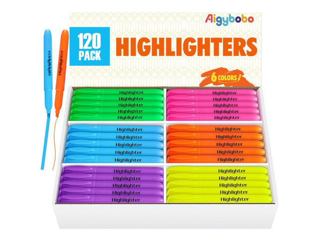 120 Pack Highlighters in 6 Assorted Colors, Chisel Tip Dry-Quickly Highlighters Bulk, No Bleed Highlighter Markers for Kids Adults, Classroom...