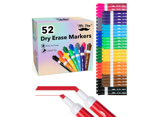 Dry Erase Markers, 52 Pack, Assorted Colors, Low Odor Ink Chisel Tip, Bulk White Board Markers Dry Erase, Ideal for Classroom, Back to School...