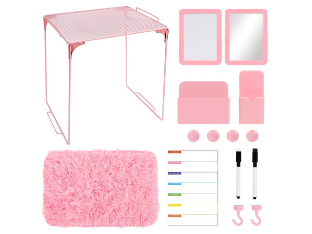 15 PCS Pink School Locker Organizer Kit with Shelf and Accessories Locker Accessories Include Shelf, Rug, Magnetic Mirror, Whiteboard with Marker...