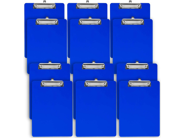 Blue Plastic Clipboard with Low Profile Clip (Pack of 12) - Letter Size Clip Board Blue with Flat Clip, A4 Size Acrylic Clipboard for Boys and...