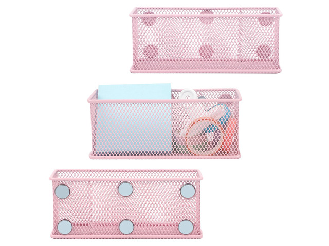 Magnetic Pencil Holder Set of 3 - Wire Mesh Storage Baskets Organizer with Strong Magnets - Perfect for Whiteboard, Refrigerator and Locker...