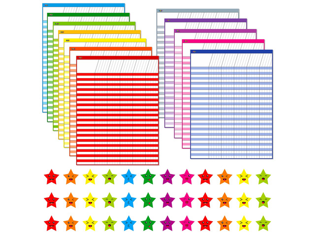 12 Pack Multi-Color Dry Erase Incentive Chart/Chore/Responsibility/School Attendance/Homework Progress Tracking Chart with 2112 Reward Star...