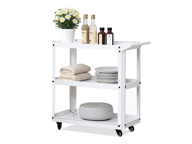 3 Tier Metal Utility Rolling Cart with Wheels, White Heavy Duty Storage Organizer, 330Lbs Capacity, Multi-Purpose, For Kitchen, Bathroom, Office,...
