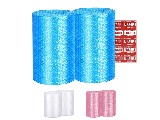 Blue Bubble Cushioning Rolls 72 FT, 12 inch width Perforated every 12' Small air bubble cushioning protects fragile items for packing, shipping,...