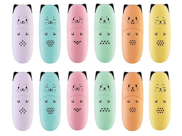 2 Packs Cute Animal Design Mini Highlighter Pen Assorted Colors Chisel Tip Gift Pastel Color Highlighter Marker