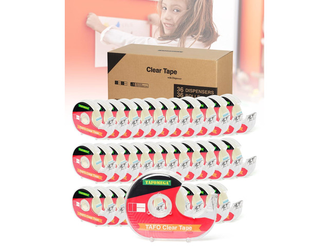 Clear Tape with Dispenser, 0.7' x 1000', 36 Pack, for Office & School Smooth cutting dispenser, crystal clear for wrapping and repairing, strong...