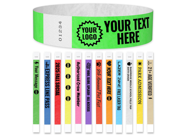 Custom Tyvek Wristbands for Events USA Made Select Quantity Personalize w/ Clipart Text & Logos - Waterproof Tyvek Wristband ID Bracelets for...