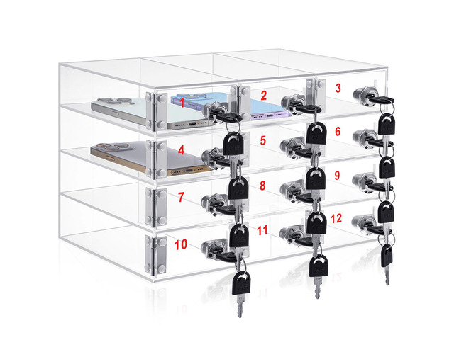 Cell Phone Locker Box for Classroom, Back to School, Clear, 12 Slots Clear Acrylic Cell Phone Storage Cabinet Bin with Door Locks for Classroom...