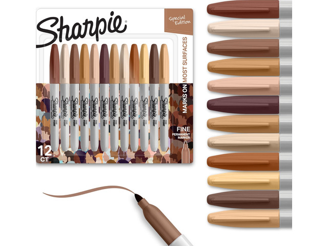 Permanent Markers, Special Edition Portrait Colors, Fine Point, 12 Count - Assorted Skin Tone Shades