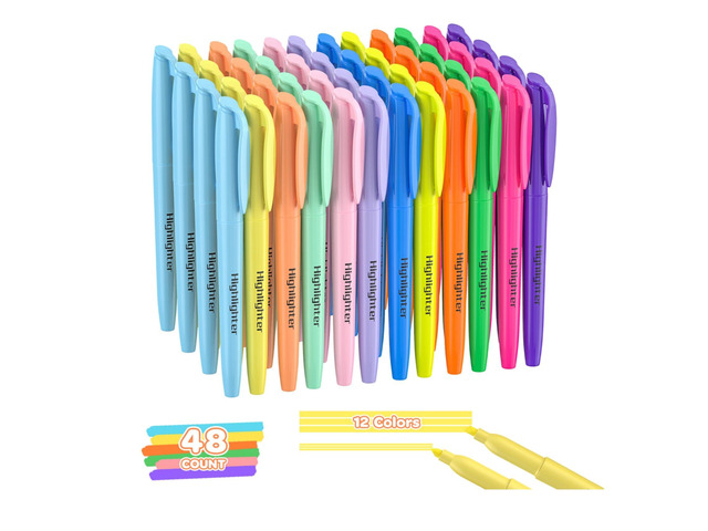 48 Count Highlighters Bulk - 12 Assorted Fashion Colors, Chisel Tip, No Bleed & Quick Dry, Ideal for Note Taking, Studying, School, Office, Student...