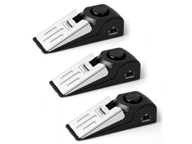 3 Pack Door Stop Alarm, Door Stopper with 120DB Security Alarm, Floor Wedge Door Stop Siren, Door Security Devices for Traveling, Apartment, Hotel...