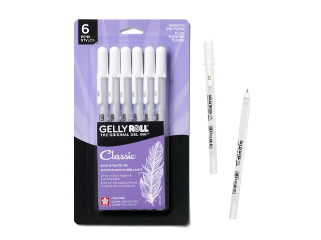 57457 Gelly Roll Classic 05, White Fine Gel Pens, 6 Piece Set