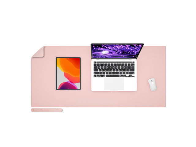 PU Leather Desk Pad Blotter,Light Pink Waterproof Office Desktop Mat for Women,36x17in Non-Slip Large Mouse Pad Writing Protector