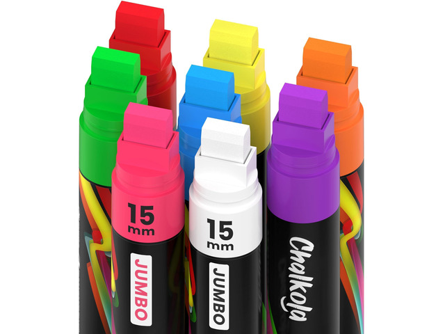 8 Washable Window Markers for Cars, Auto Glass, Chalkboard - 15mm Jumbo 3 in 1 Nib, 28g Ink - Liquid Chalk Markers for Blackboard, Bistro, Menu...