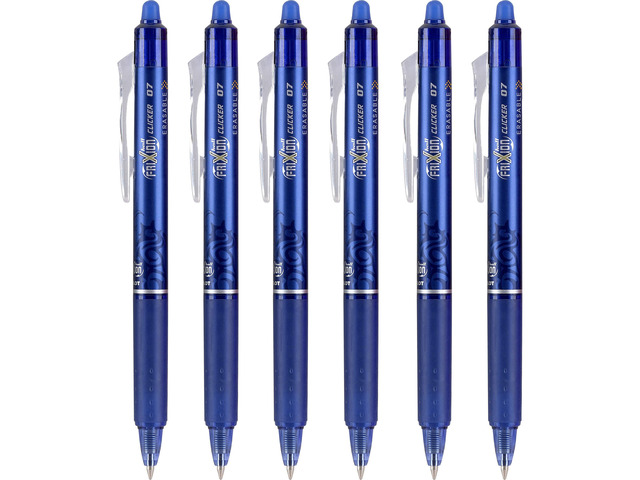 FriXion Clicker Erasable Gel Pens, Fine Point (0.7mm), Blue Ink, 6-Pack - Refillable, Smooth Writing Pens for School, Journaling, and Office Use
