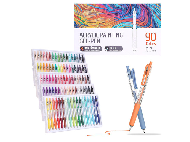 Acrylic Gel Pens for Coloring, 90 Colors Retractable Colored Pens 0.7mm Tip, Premium Gift Box Set, Perfect for Coloring, Writing, Drawing,...