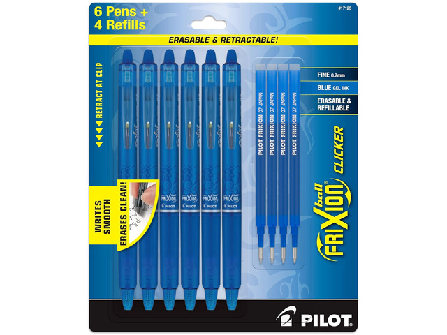 FriXion Clicker Erasable Pens, 0.7mm Fine Point, Blue Ink Refillable & Retractable Gel Ink Pens Ideal for School, Journaling, & Office Writing,...