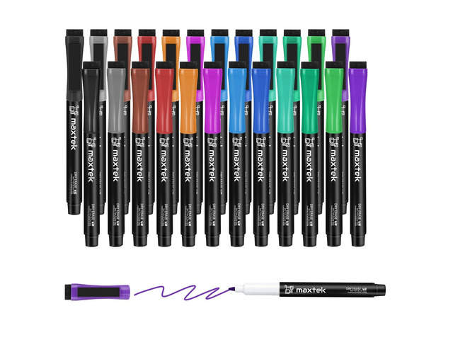 Magnetic Dry Erase Markers, Ultra Fine Tip, 0.7mm, 12 Colors 24 Count, Extra Fine Point Thin, With Eraser, For Planning Whiteboard, Calendar...