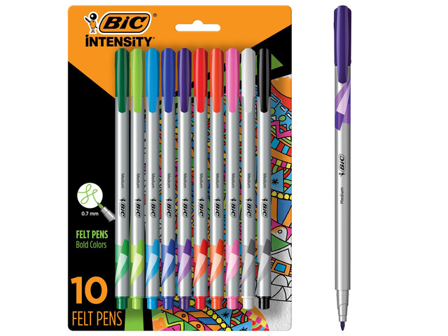 Intensity Fineliner Marker Pens, Medium Point (0.7mm), 10-Count Smooth Application, Non-Toxic, Water Based Ink, Assorted Colors for Creative...