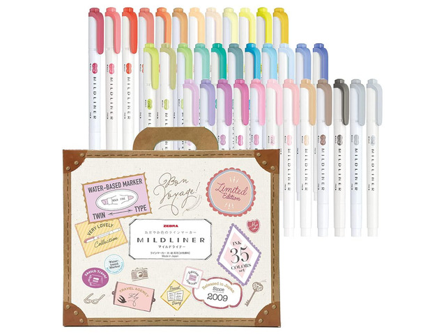 WKT7-35C Highlighter, Mildliner, 35 Color Set, Gift Box Included