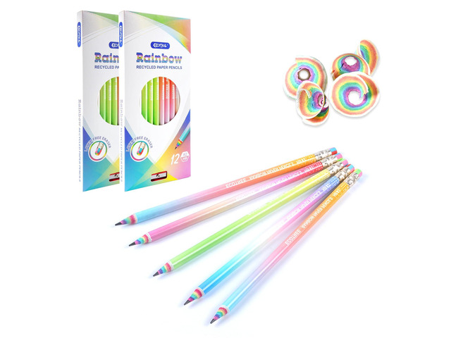 Pre-Sharpened Rainbow Pencils #2, Back to School Supplies, 24 Count Cute Number 2 Pencils for Kids Students, Latex-Free Eraser, Eco Recycled Paper,...
