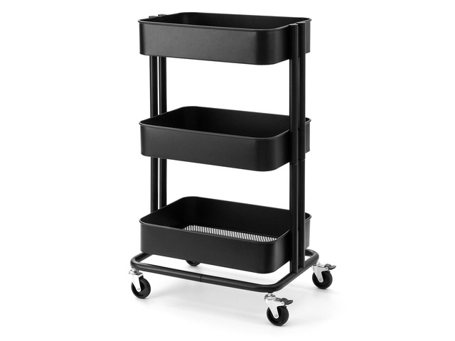 3 Tier Rolling Cart Metal Heavy Duty Utility Cart with Silent Caster Lockable Wheels Multi-Functional Organization Carts Storage Trolley with Mesh...