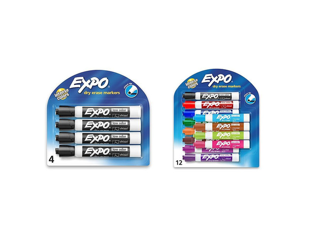 Low Odor Dry Erase Markers Chisel Tip Set, Black and Assorted Colors, 16 Count