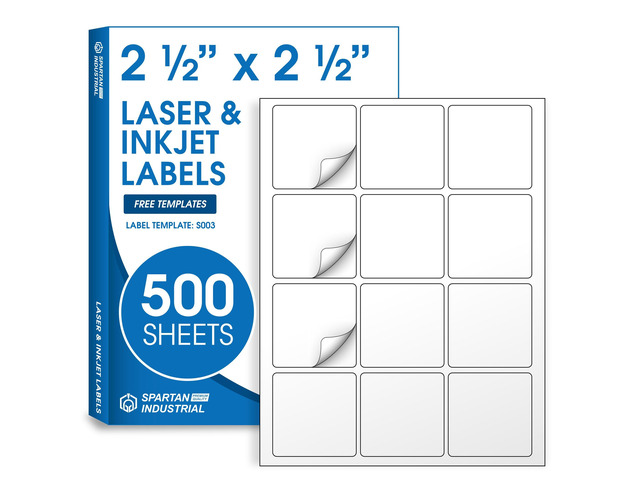 2.5' Sticker Labels for Laser & Inkjet, Template S003 6,000 Matte White Blank Printable Labels (500 Sheets), Not Waterproof, for Canisters, Product...