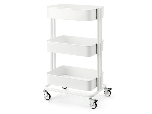 3 Tier Rolling Cart Metal Heavy Duty Utility Cart with Silent Caster Lockable Wheels Multi-Functional Organization Carts Storage Trolley with Mesh...