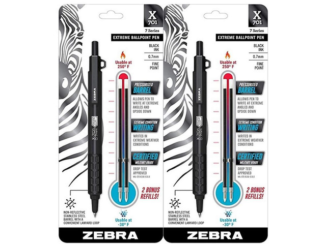 X-701 Tactical Ballpoint Pen, Writes in Extreme Conditions, Matte Black Stainless Steel, Refillable, Lanyard Loop, 0.7mm Black Ink, Plus 2 Bonus...