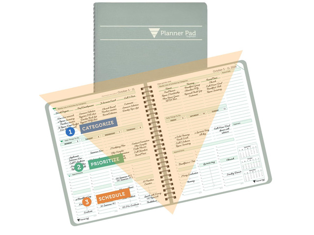 Spiral Bound October 2026 September 2027 6 3/4' x 8 1/2' Medium 3-Tier Funnel Down 12 Month Organizer, Greenish Grey Cover/Soft Green Ink