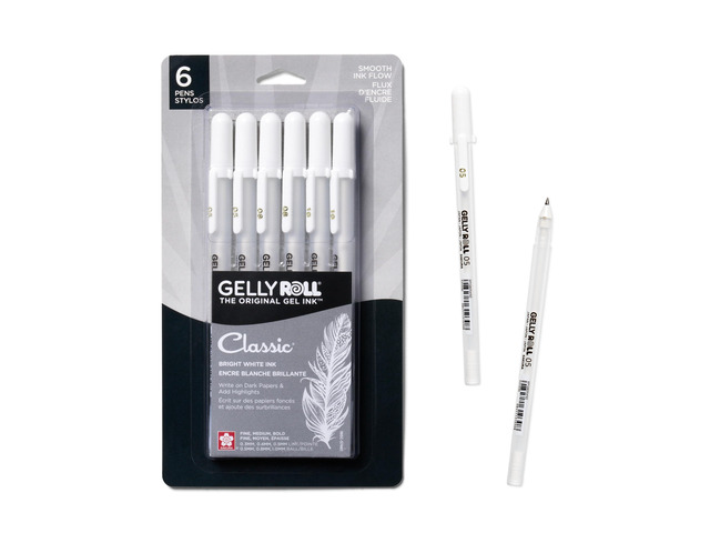 Gelly Roll Gel Pens, White, Assorted 05/08/10 Tip, 6 Pack Ink Pens for Journaling, Art, Calligraphy, or Drawing, Classic White Ink, Opaque, Bright,...
